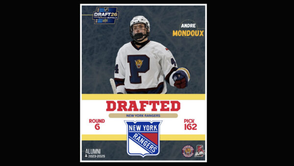 OJHL alumni Andre Mondoux selected in the 6th round of the 2026 NHL draft to the New York Rangers.