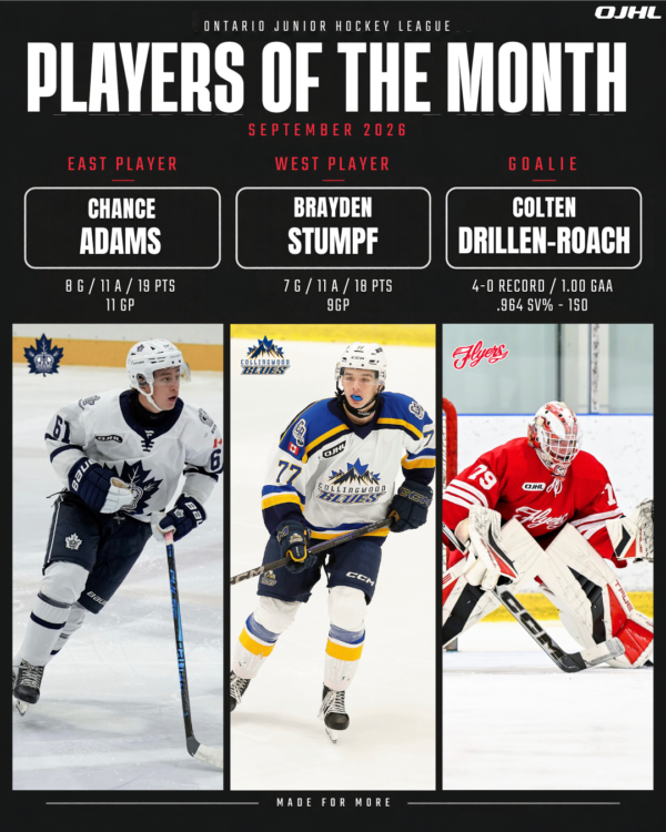 OJHL ANNOUNCES SEPTEMBER PLAYERS OF THE MONTH