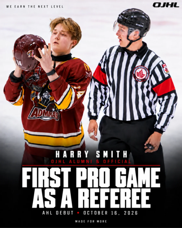 OJHL ALUMNI HARRY SMITH MAKES PROFESSIONAL DEBUT AS A REFEREE